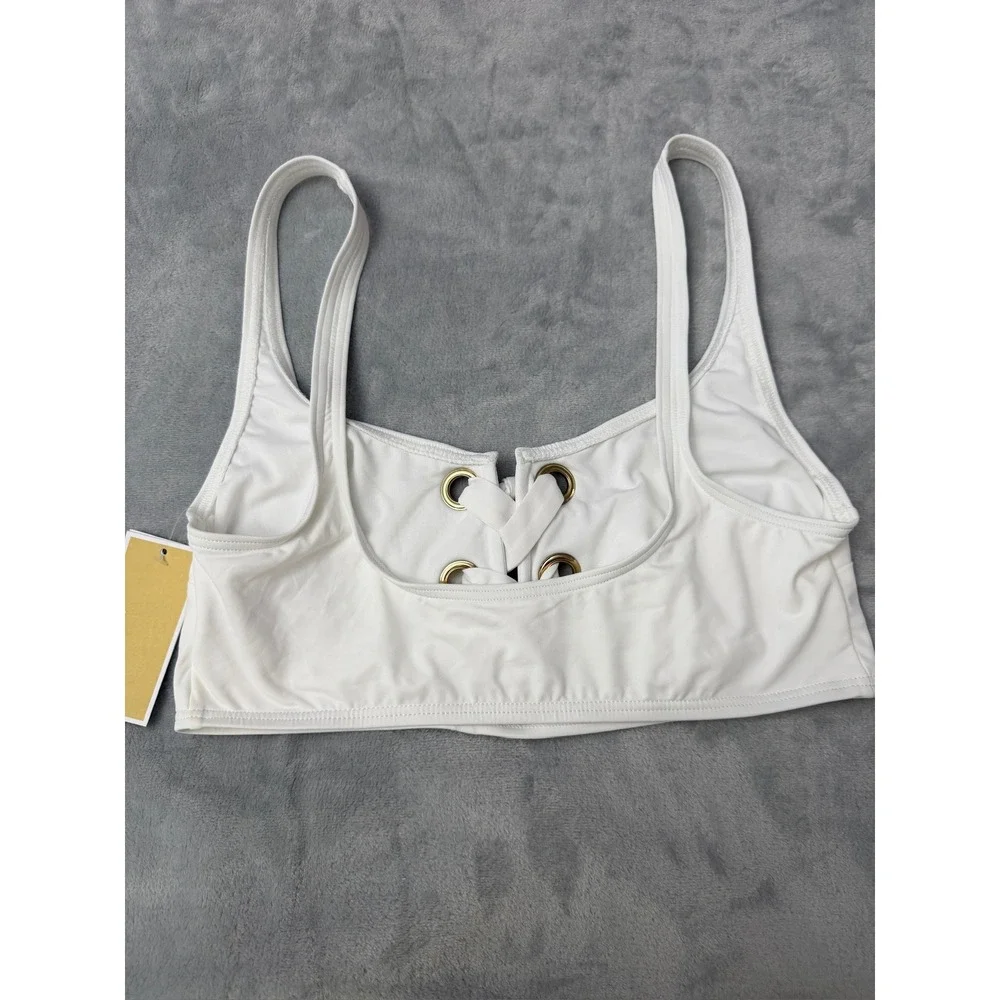 Michael Kors Bikini Top Women White Lace Up Grommet L $78